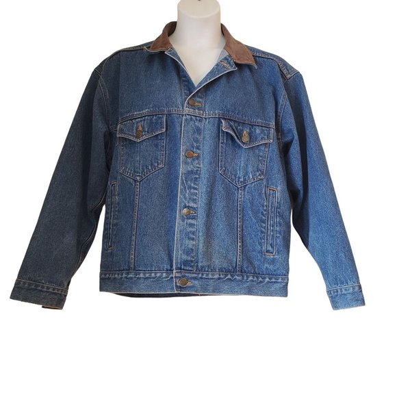 Marlboro L Trucker Jacket Blue Jean Denim Cotton Leather Gorpcore‎ - Picture 1 of 5